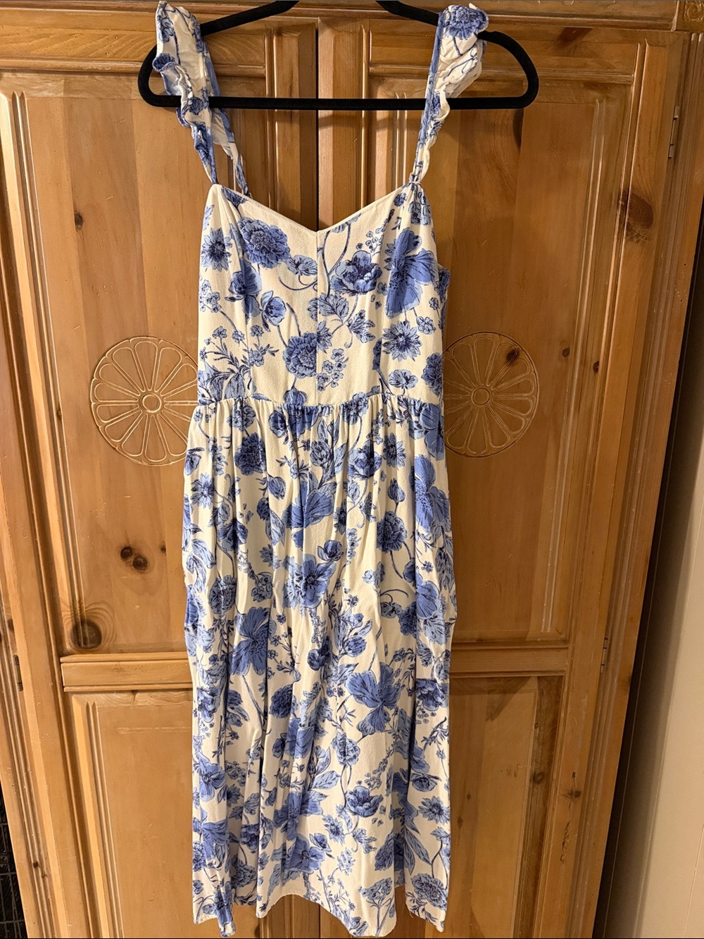 Red Dress Boutique Blue Floral Ruffle Strap Midi Dress